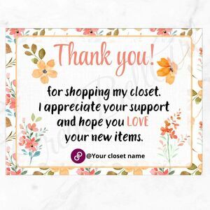100 Pack Floral Thank You Insert Cards - Small Business Thank You Card 4" x 3"